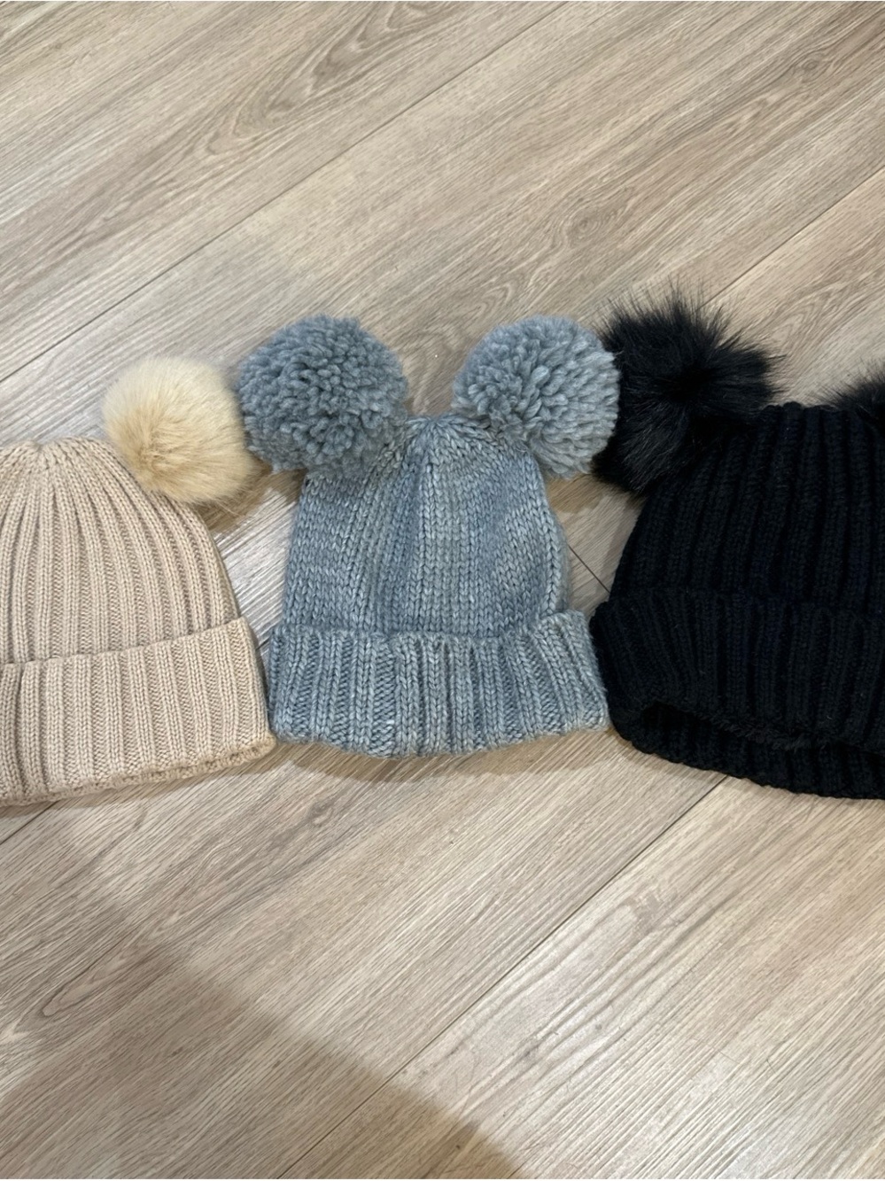 Pom-Pom Beanie Hat - Grey